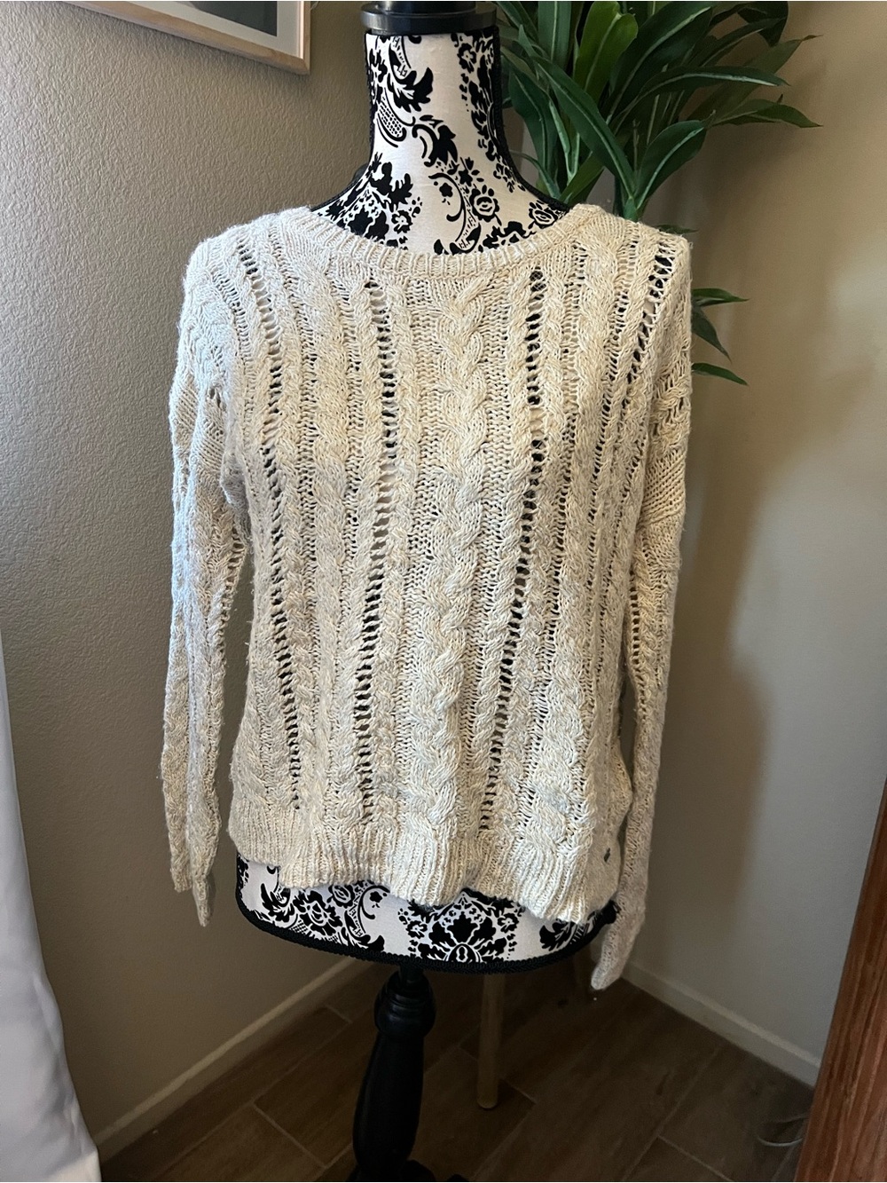 Ralph Lauren Ivory Open-Stitch Cable Crew Sweater